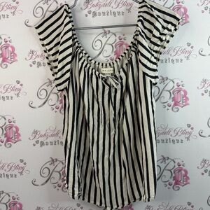 Majora t-shirt, tie up front detail, Black and White cream Striped Blouse